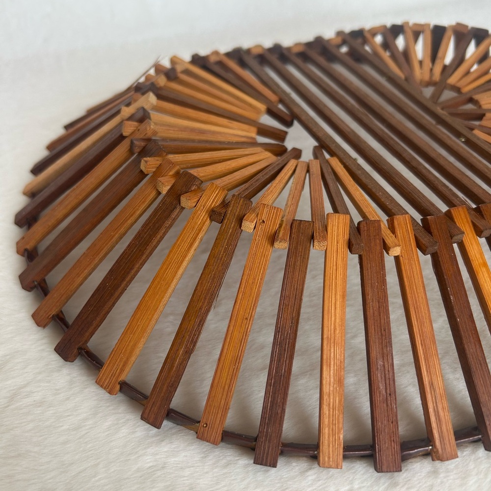 Vintage Handmade Multi Wood Unique MCM Cottagecore Basket - Picture 9 of 12